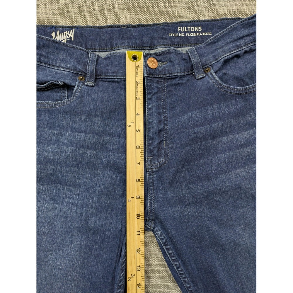Mugsy Fultons Jeans Mens 34x31 (36x32) Blue Medium Wash Tapered Stretch Denim - Picture 10 of 12